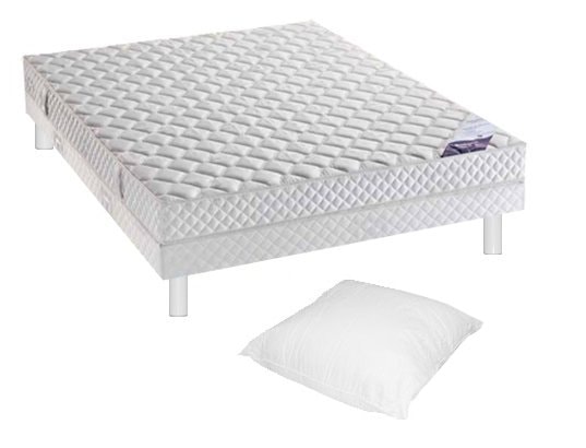 Pack matelas - sommier - pieds - 1 oreiller DUNLOPILLO LIT ARGANCE 90  PIED BLANC