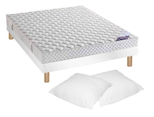 Pack matelas - sommier - pieds - 2 oreillers DUNLOPILLO LIT ARGANCE 140 PIED NATUREL