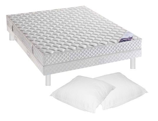 Pack matelas - sommier - pieds - 2 oreillers DUNLOPILLO LIT ARGANCE 140 PIED BLANC
