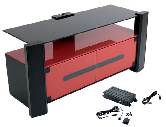 Meuble TV ERARD Archi rouge + deport telecommande