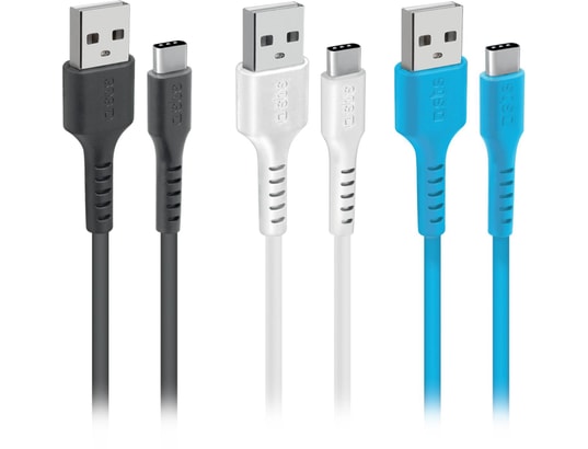 Kit câbles USB C-USB A, 1m20 noir,blanc,bleu